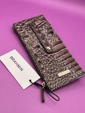 BRAHMIN Melbourne Collection Credit Card Wallet Smokey Taupe